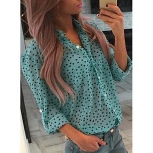 Women Shirt Collar Long Sleeve Sweetheart Pattern